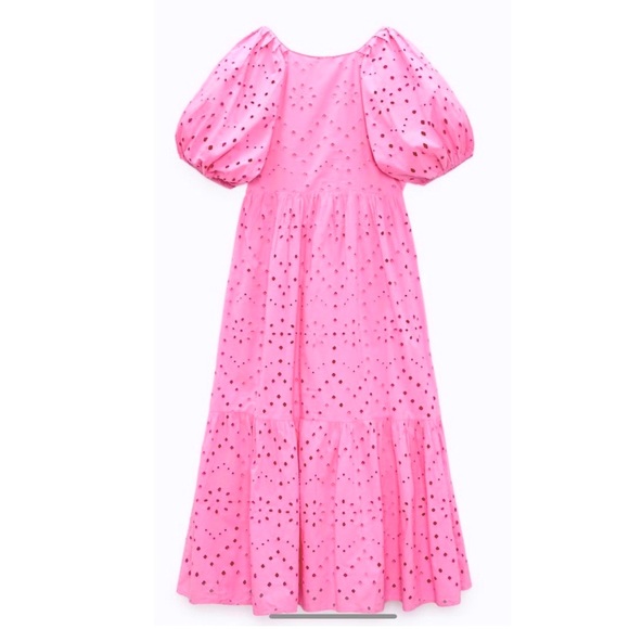 Zara pink openwork embroidery  voluminous cotton dress - Picture 11 of 15